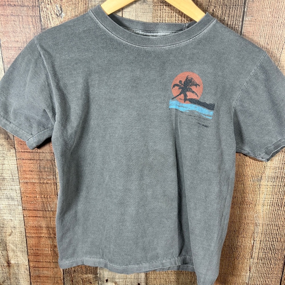 Crazy Shirts Hawaii Maui Crater Dyed Gray T-Shirt Kids Large Palm Tree Sunset